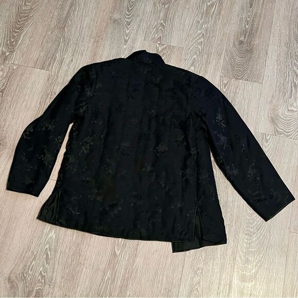 Quilted Silk Chinese Jacket Boxy Split Hem Long Sleeve Floral Fairy Whimsigoth S - Picture 13 of 16